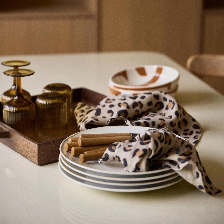 Leopard Washed Linen Napkin Set