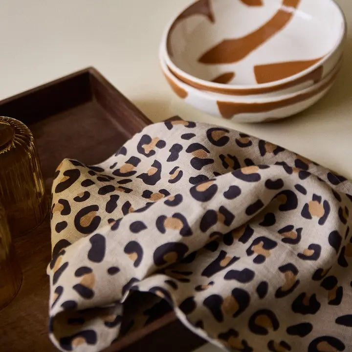 Leopard Washed Linen Napkin Set