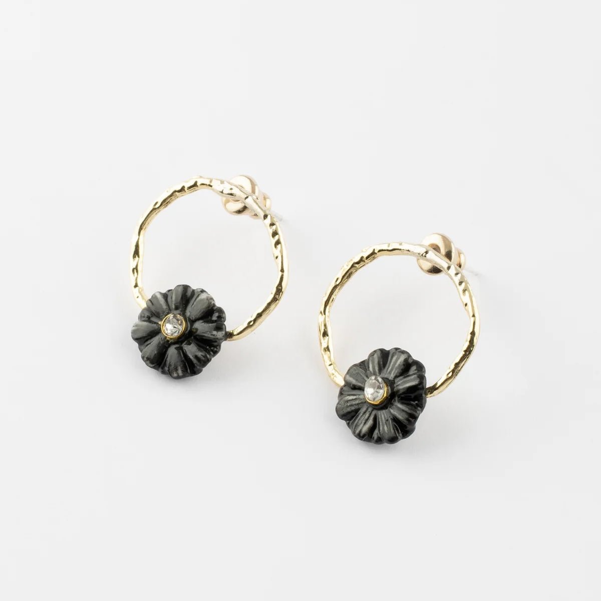 Black Aster Loop Earrings