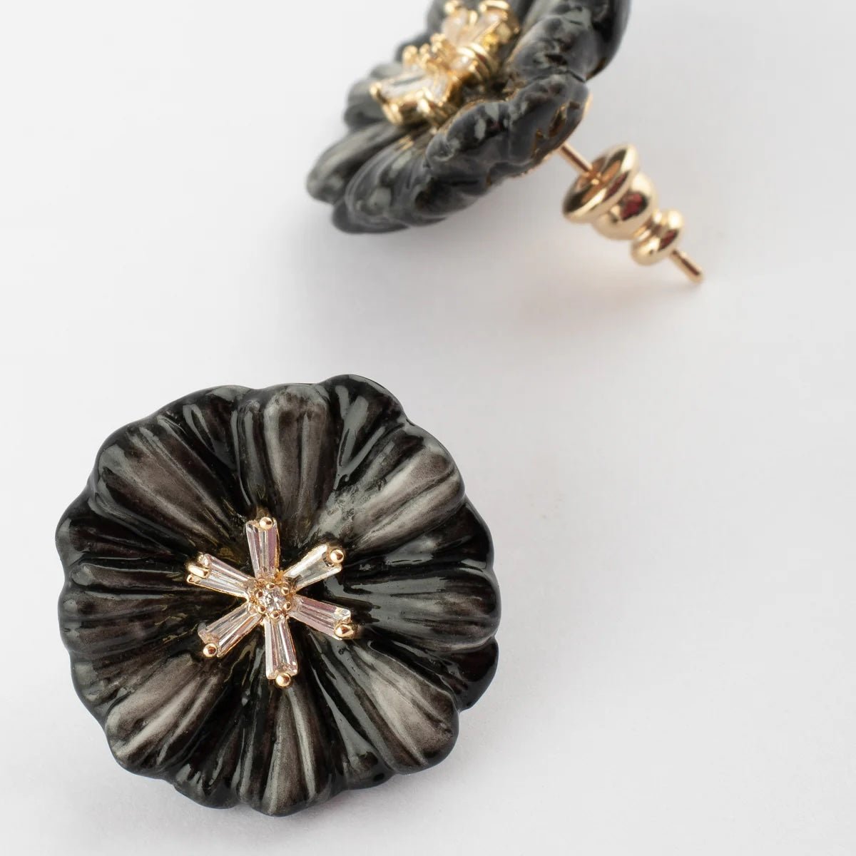 Black Aster Stud Earrings