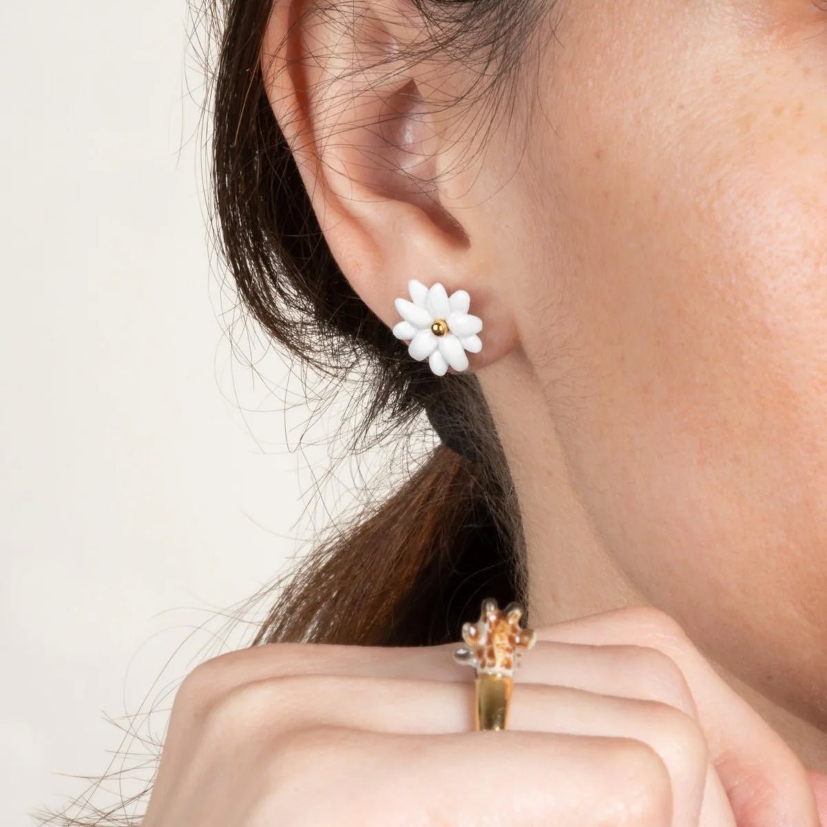 Mini White Daisy Earrings