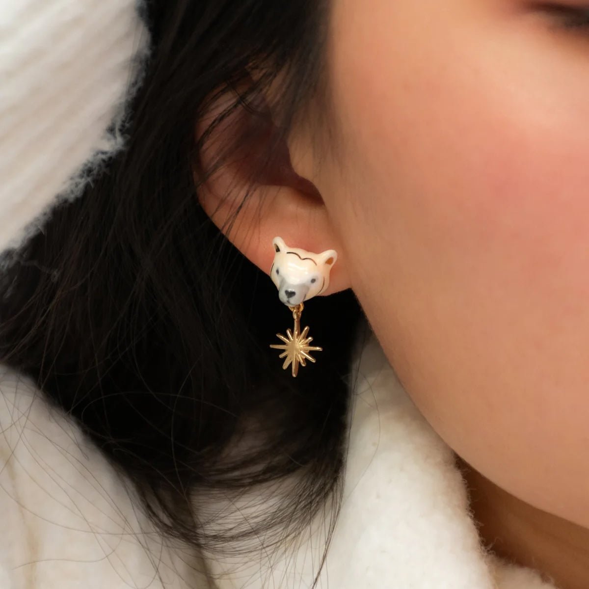 Polar Bear and Star Stud Earrings