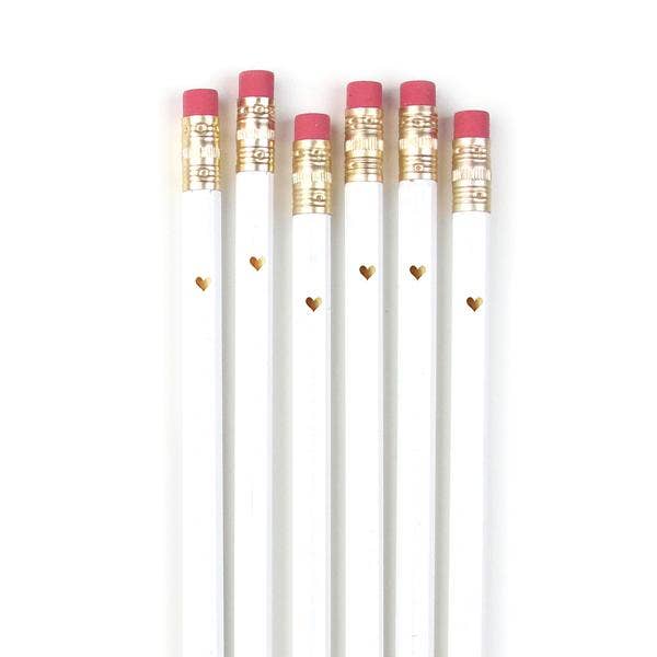 Pencils - Gold Heart/White